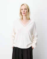 Knit sweater with lace V-neck ecru Augustin