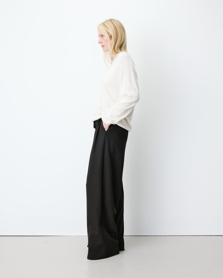 Knit sweater with lace V-neck ecru Augustin