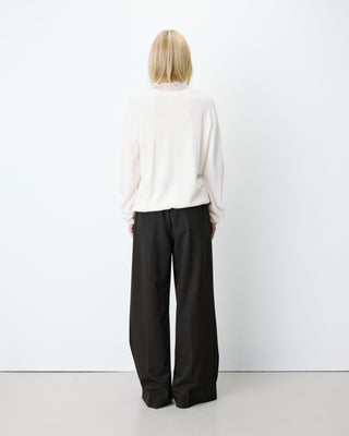 Knit sweater with lace V-neck ecru Augustin