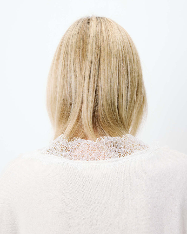 Knit sweater with lace V-neck ecru Augustin
