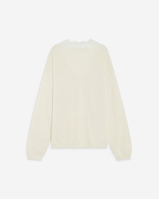Knit sweater with lace V-neck ecru Augustin