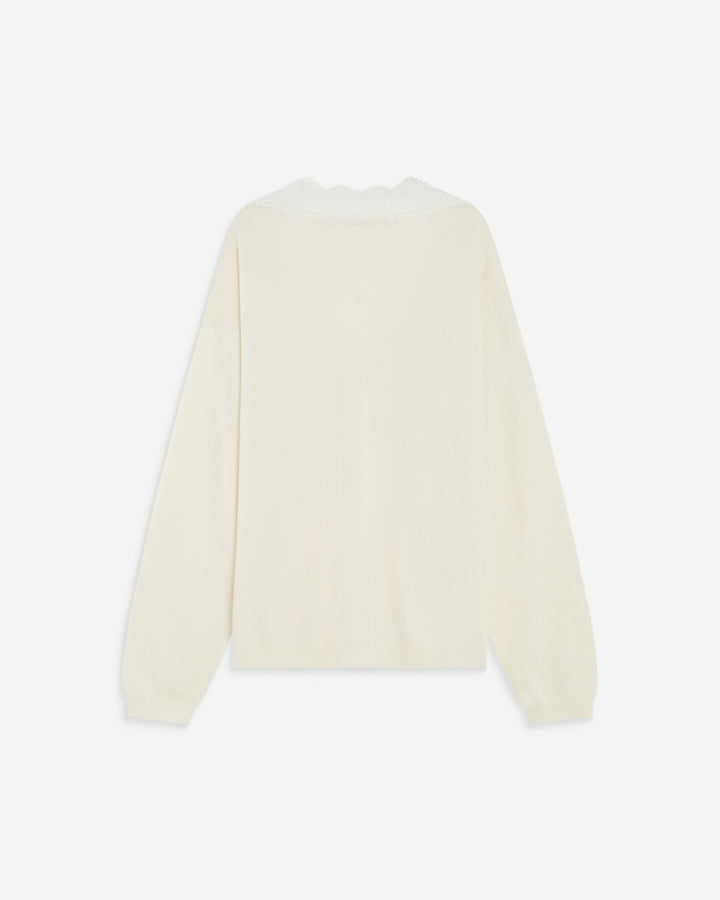 Knit sweater with lace V-neck ecru Augustin