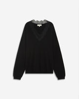 Knit sweater with lace V-neck noir Augustin