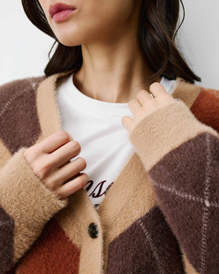 Cardigan doux à losanges col V beige Alexan
