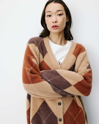 Cardigan doux à losanges col V beige Alexan