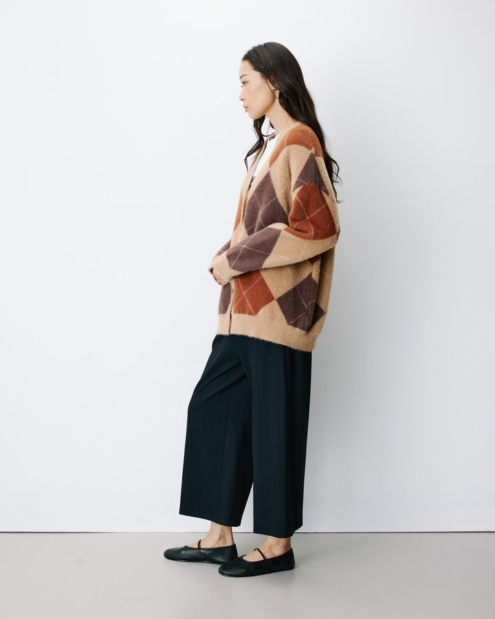 Cardigan doux à losanges col V beige Alexan