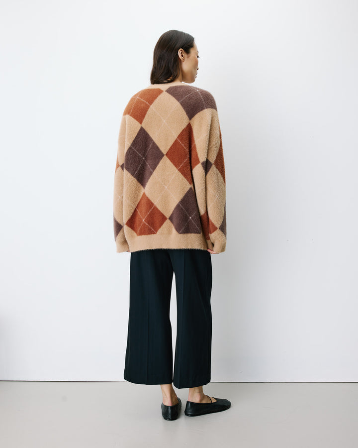 Cardigan doux à losanges col V beige Alexan