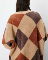 Cardigan doux à losanges col V beige Alexan