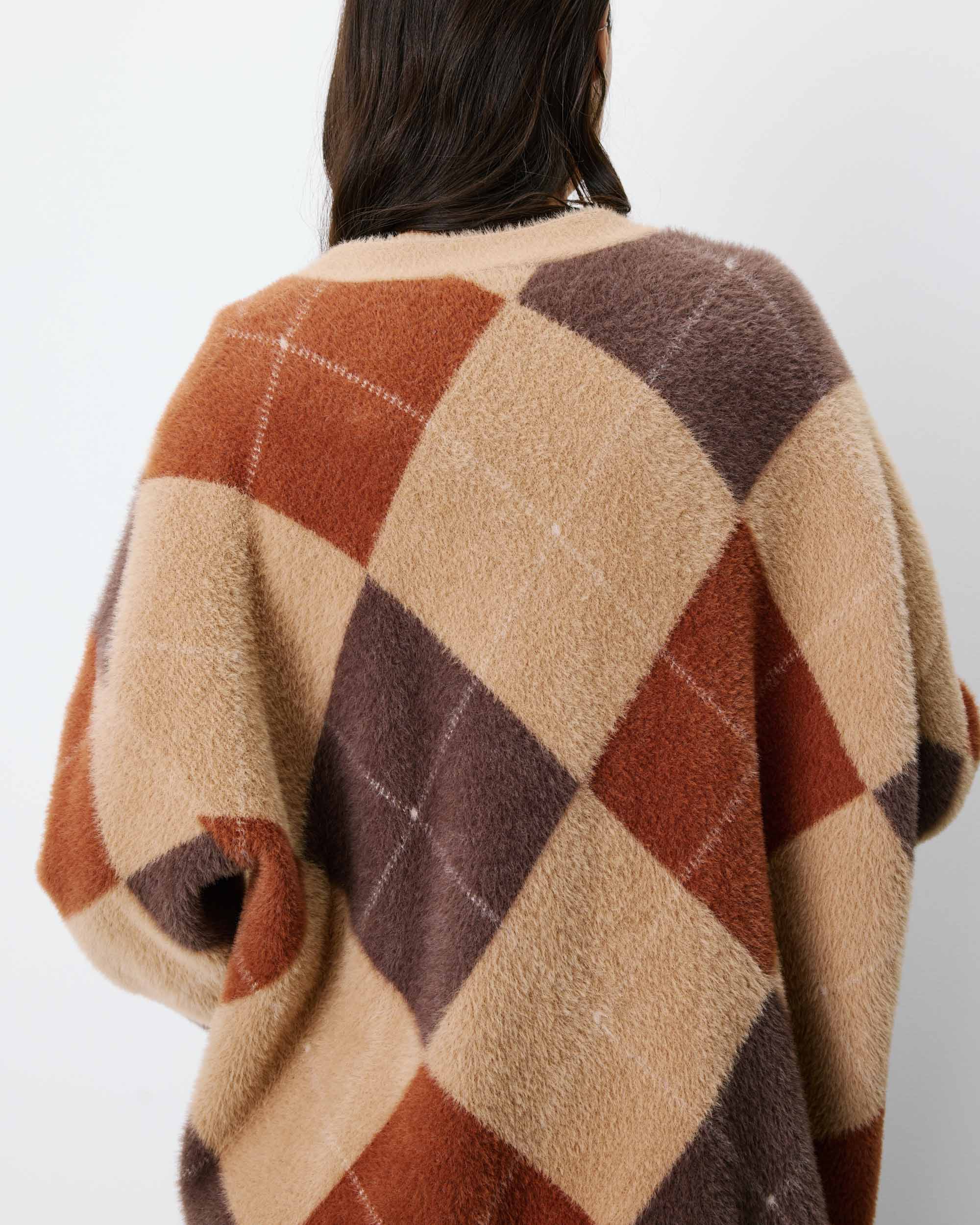 Cardigan doux à losanges col V beige Alexan
