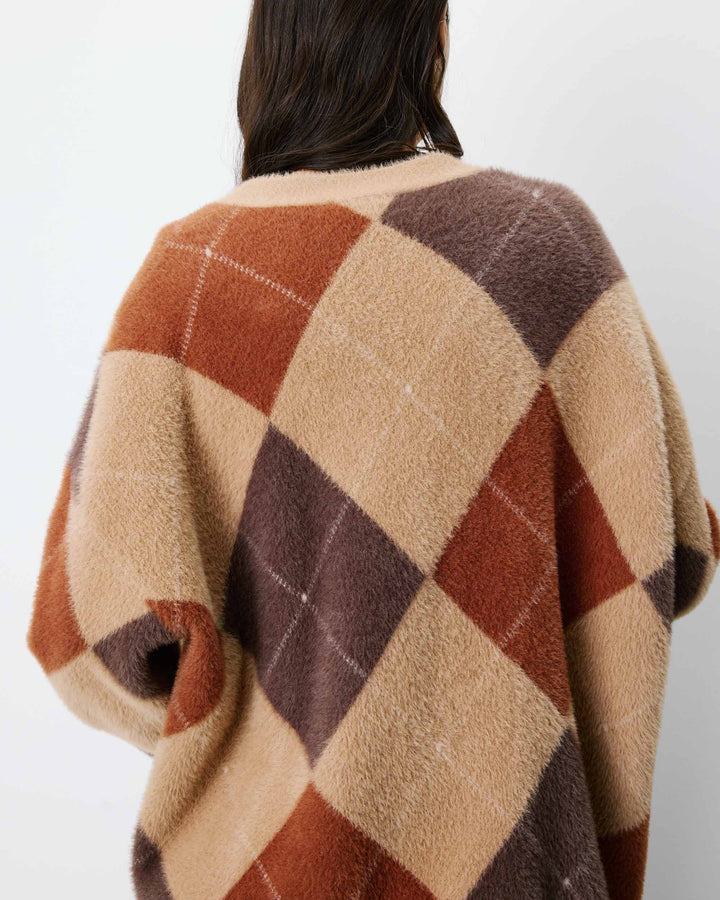 Cardigan doux à losanges col V beige Alexan