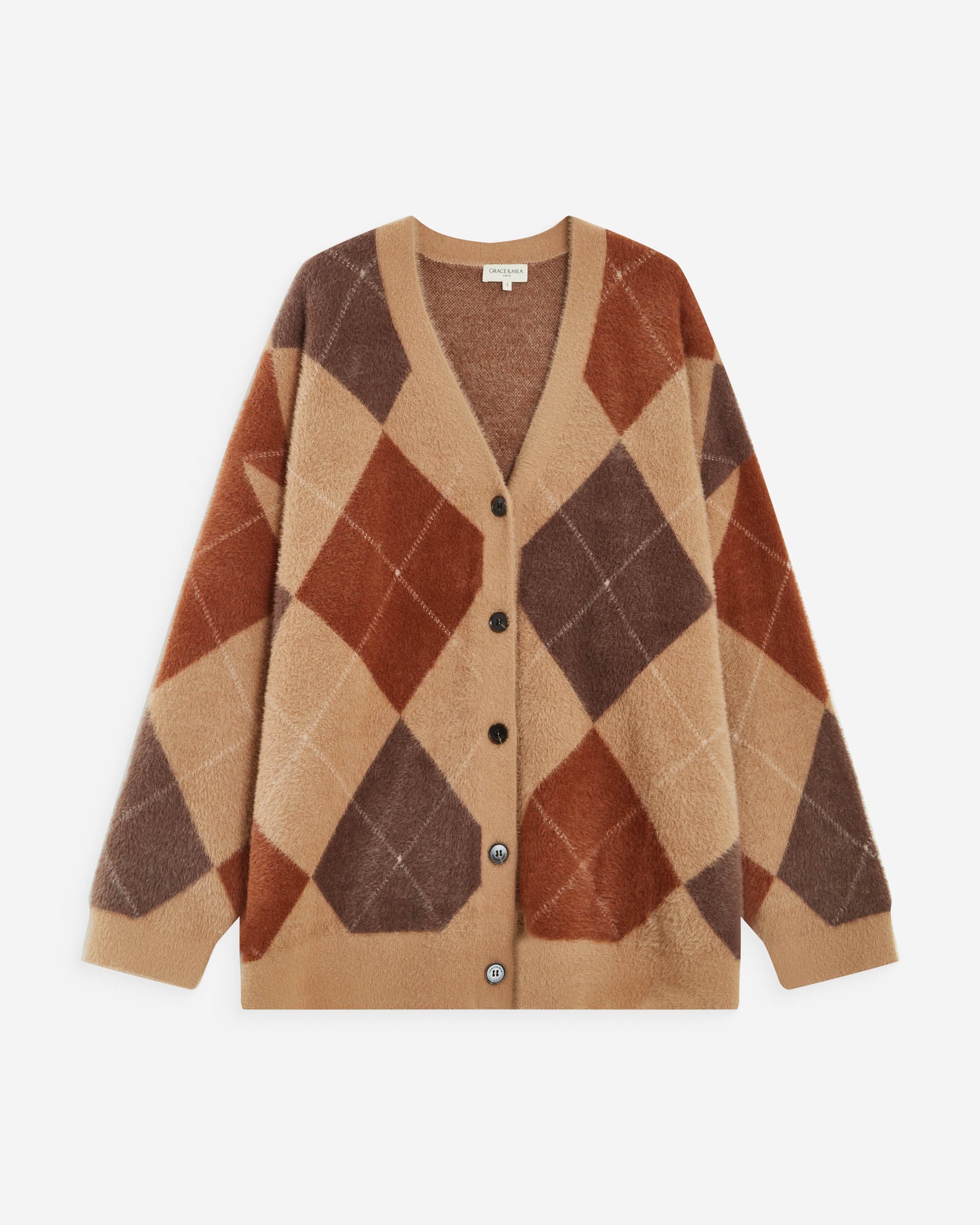 Cardigan doux à losanges col V beige Alexan