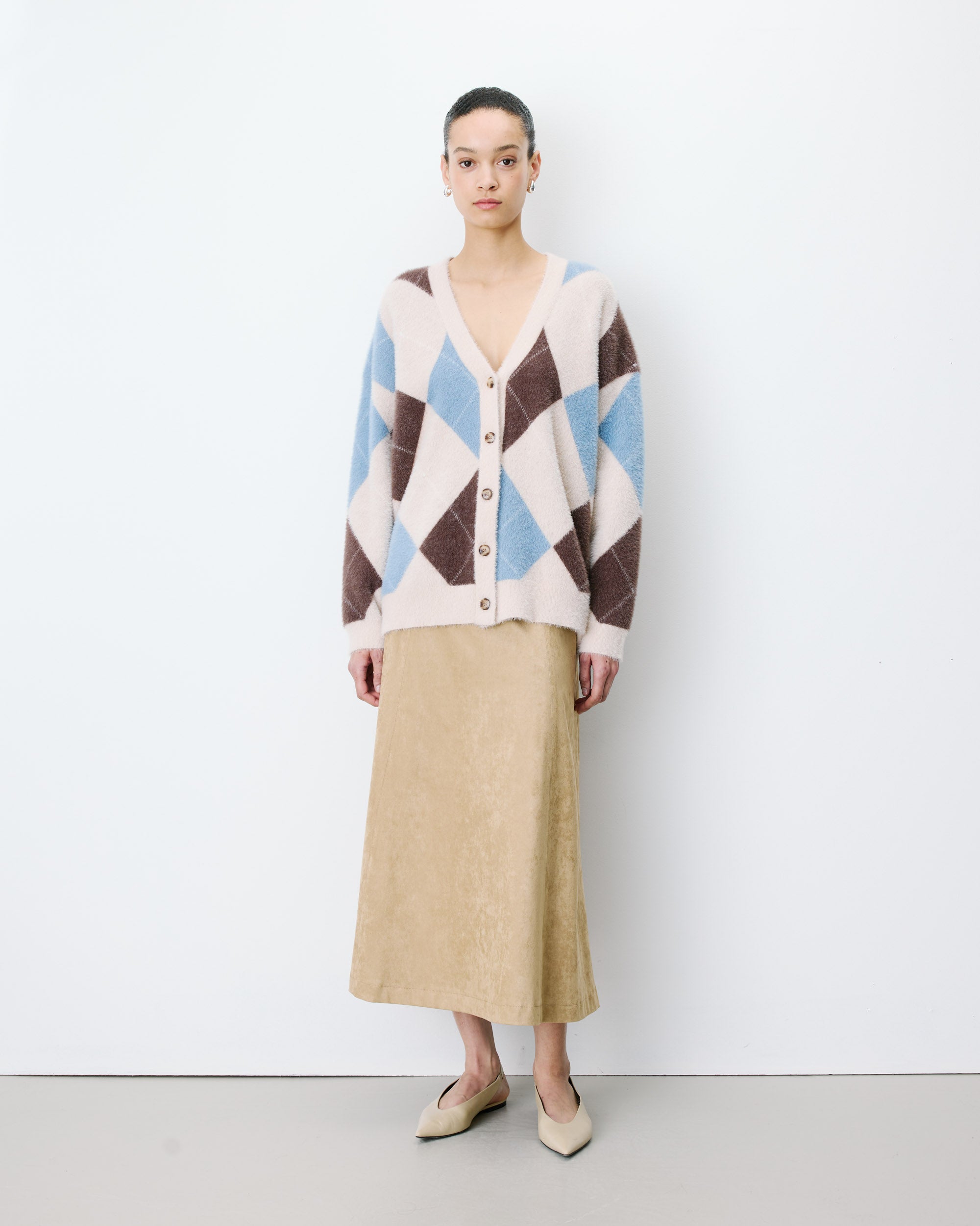 Argyle V-neck cardigan bleuet Alexan