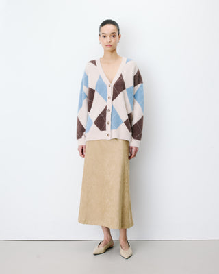 Argyle V-neck cardigan bleuet Alexan