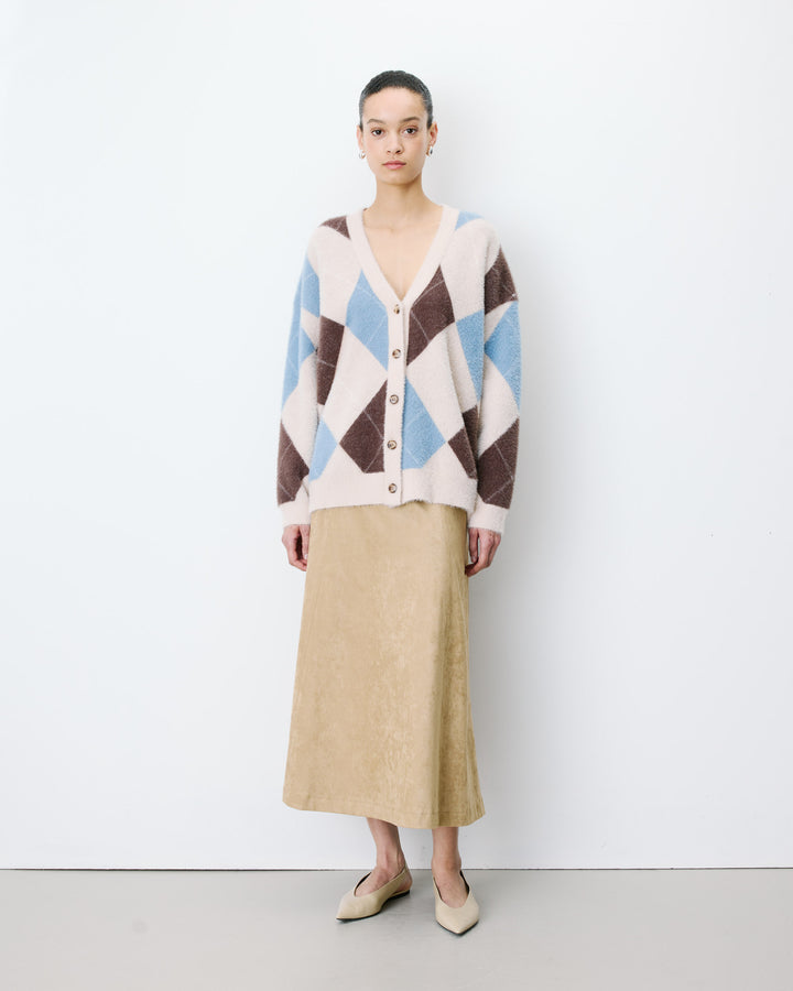 Argyle V-neck cardigan bleuet Alexan