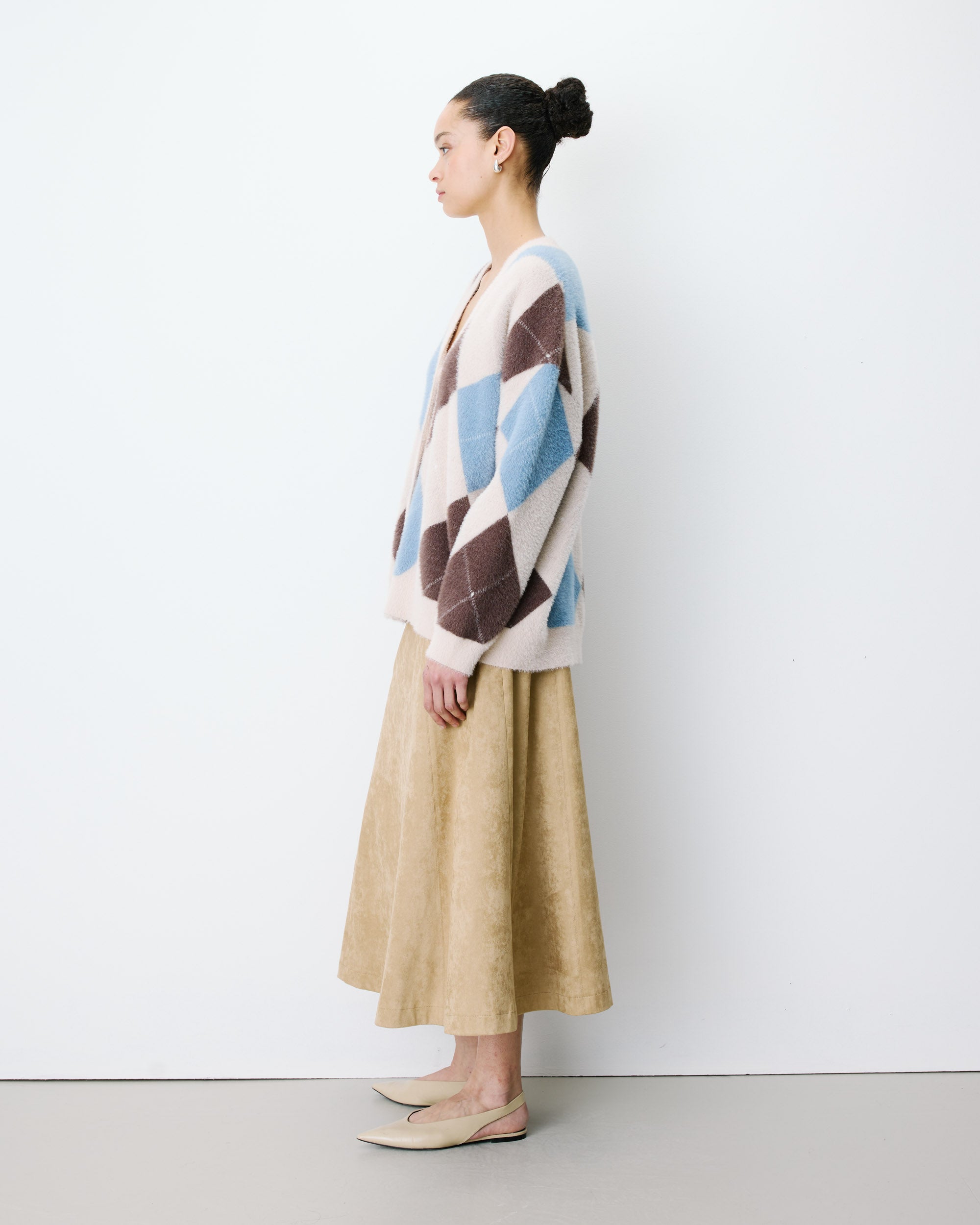 Argyle V-neck cardigan bleuet Alexan