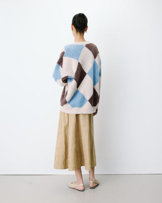 Argyle V-neck cardigan bleuet Alexan