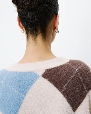 Argyle V-neck cardigan bleuet Alexan