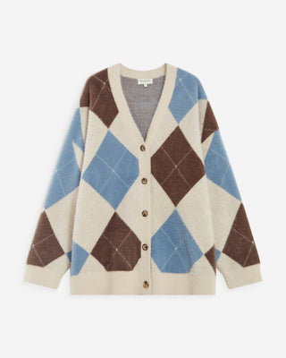 Argyle V-neck cardigan bleuet Alexan