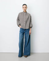 Blouse à carreaux manches bouffantes latte Adelie