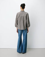 Blouse à carreaux manches bouffantes latte Adelie