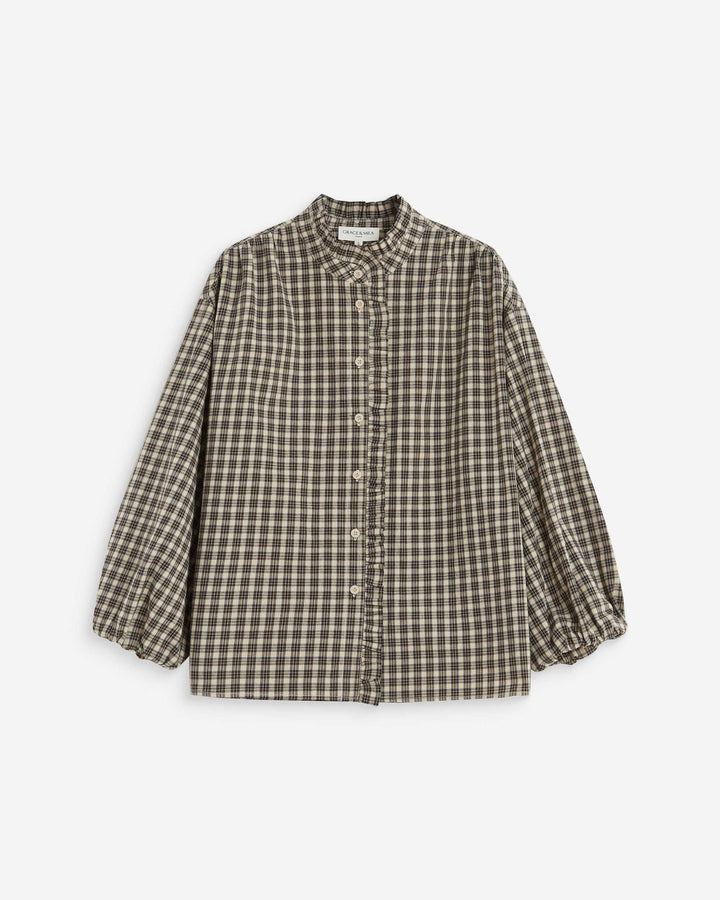 Blouse à carreaux manches bouffantes latte Adelie