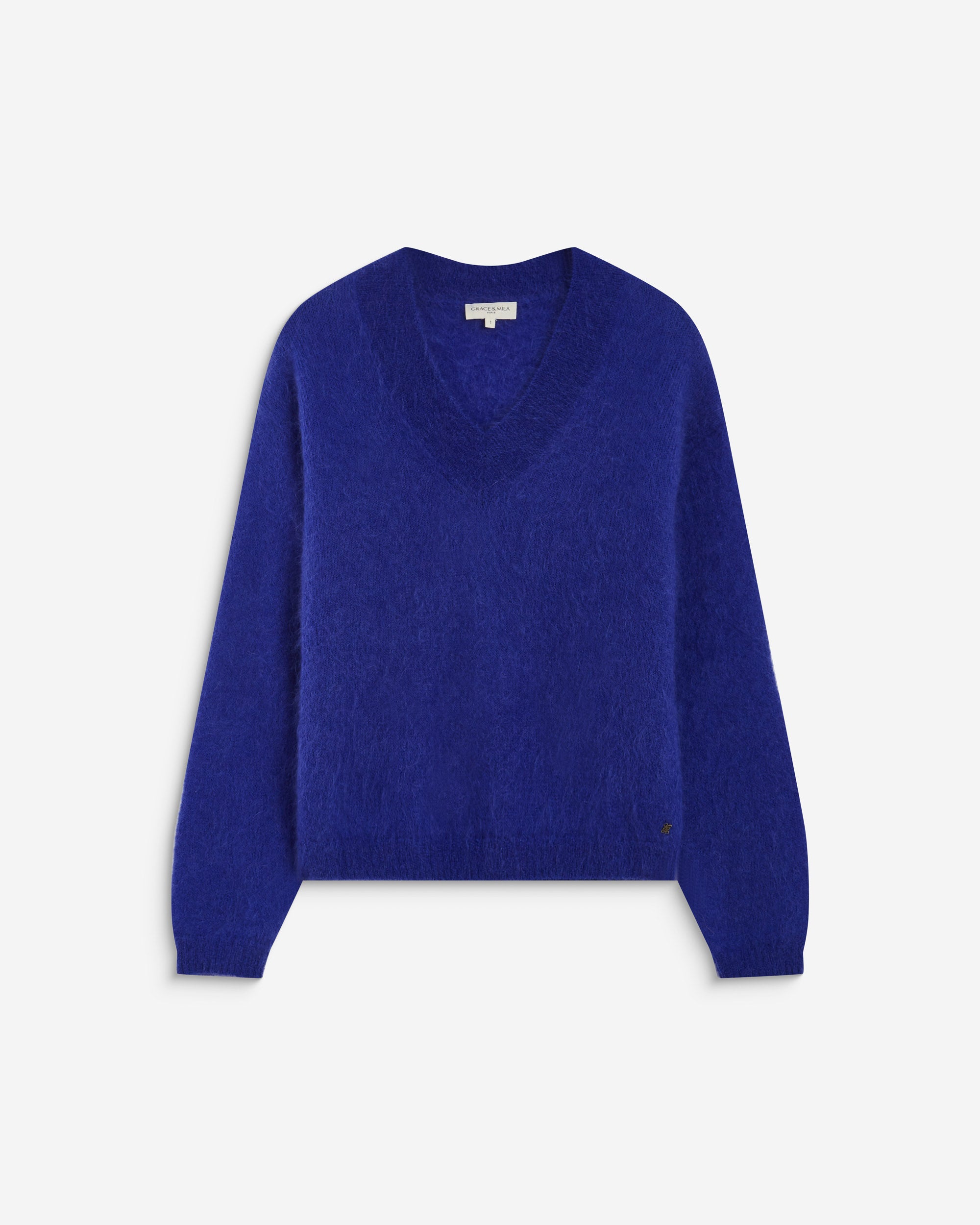 Pull large doux en mohair mélangé col V cobalt Adorable