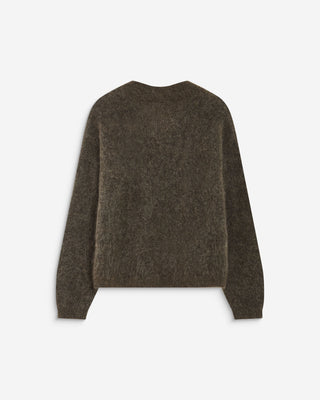 Pull large doux en mohair mélangé col V taupe Adorable