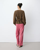 Cardigan cache-cœur nouable en maille chocolat Anior