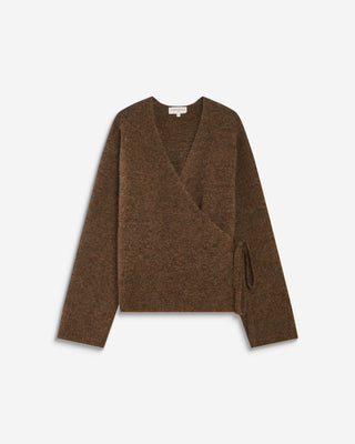 Cardigan cache-cœur nouable en maille chocolat Anior