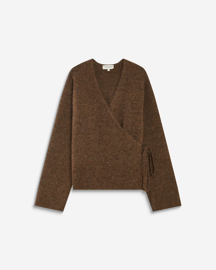 Cardigan cache-cœur nouable en maille chocolat Anior