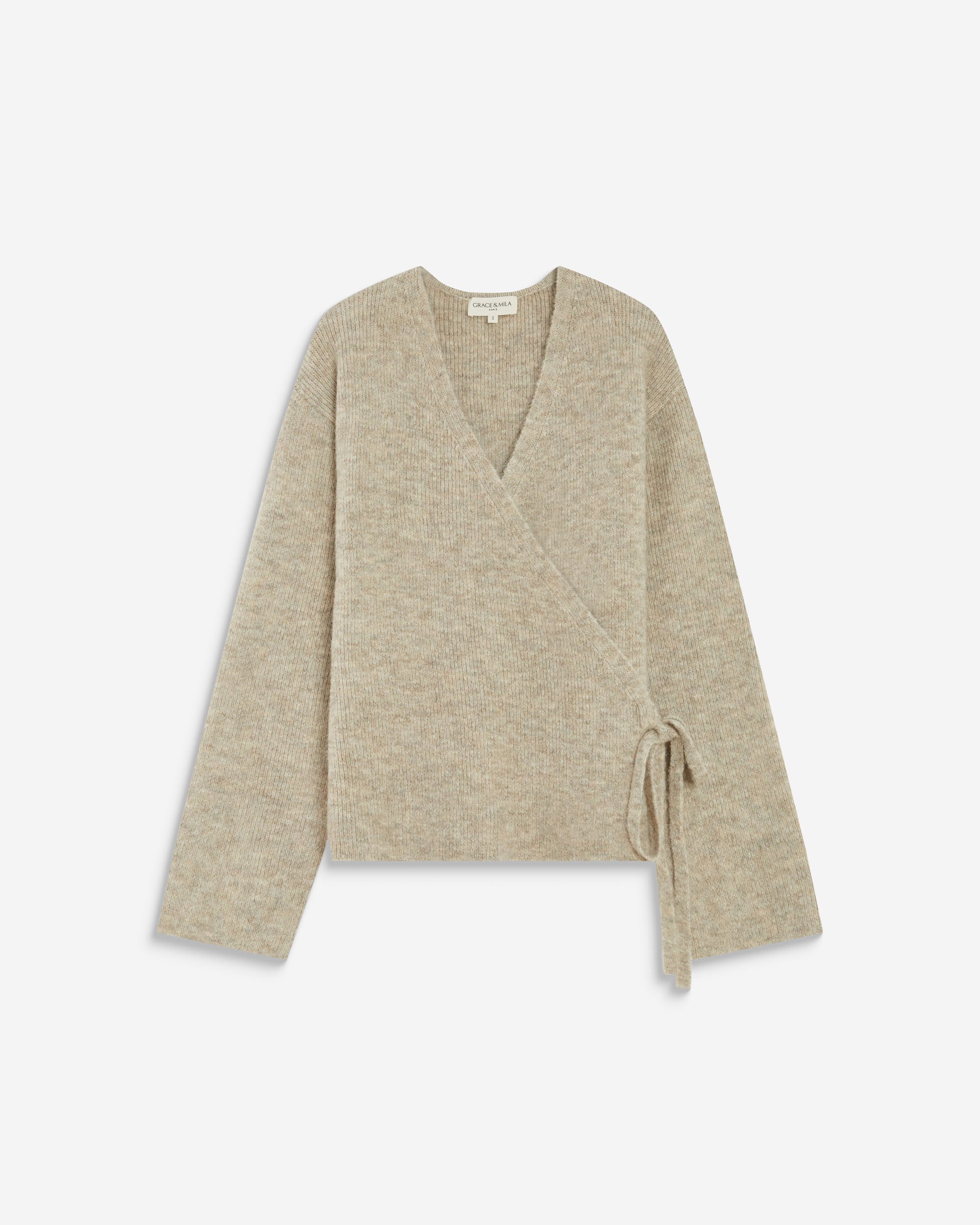 Cardigan cache-cœur nouable en maille grege Anior
