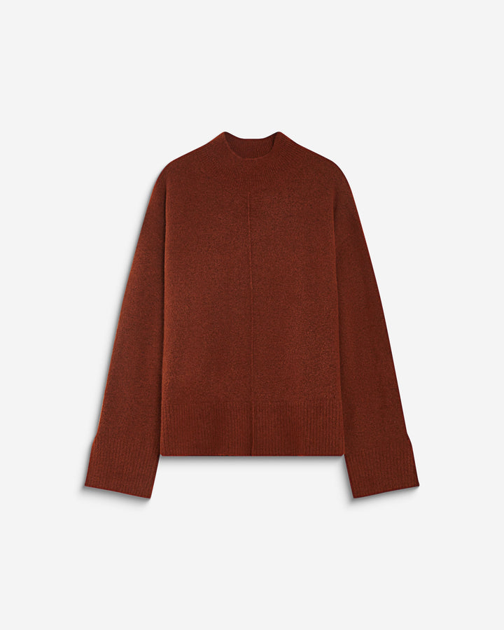 Pull large en maille jersey col montant terracotta Adelice