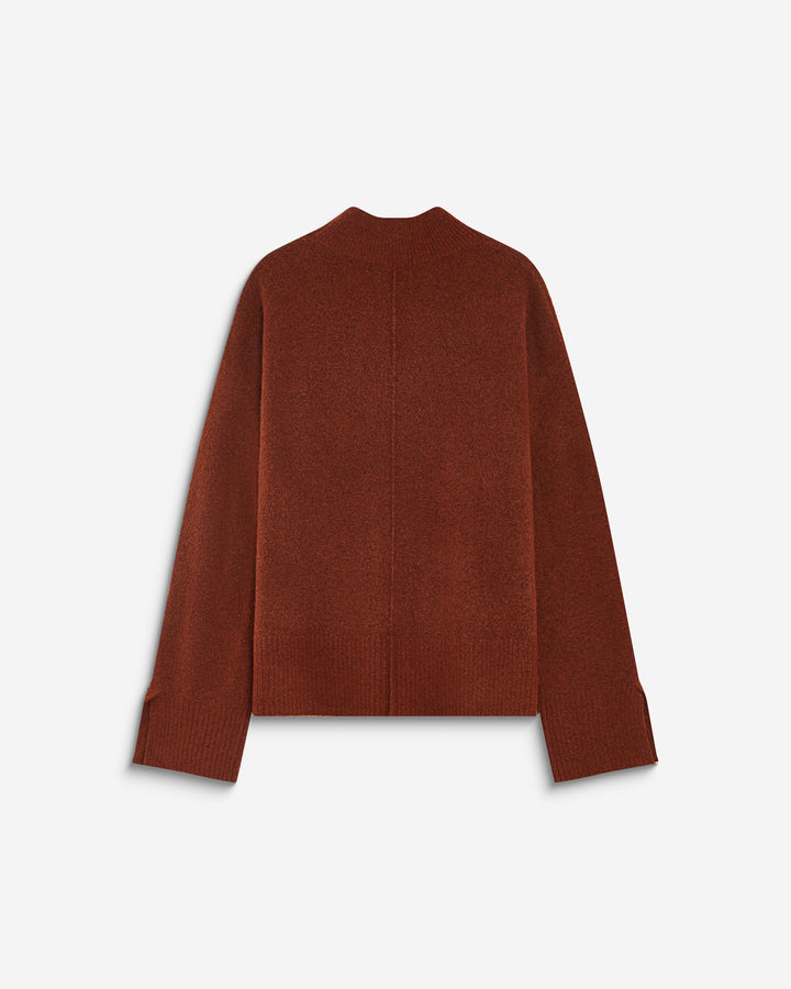 Pull large en maille jersey col montant terracotta Adelice