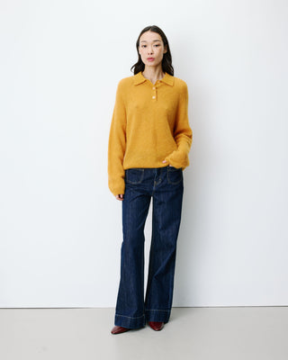 Textured knit polo sweater ocre Alevan