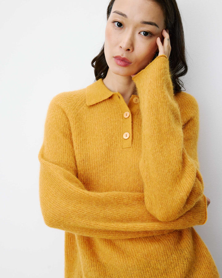 Textured knit polo sweater ocre Alevan