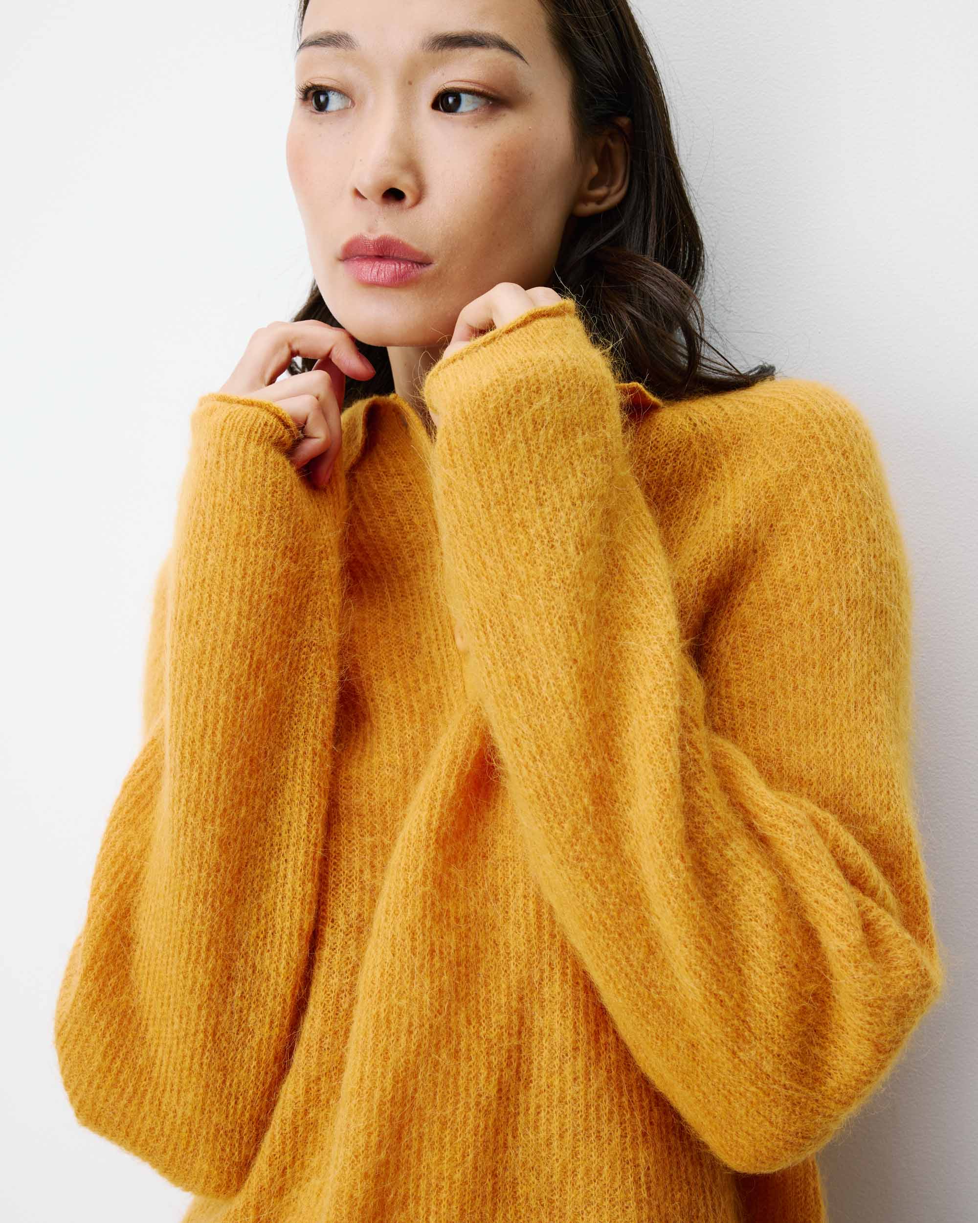 Textured knit polo sweater ocre Alevan