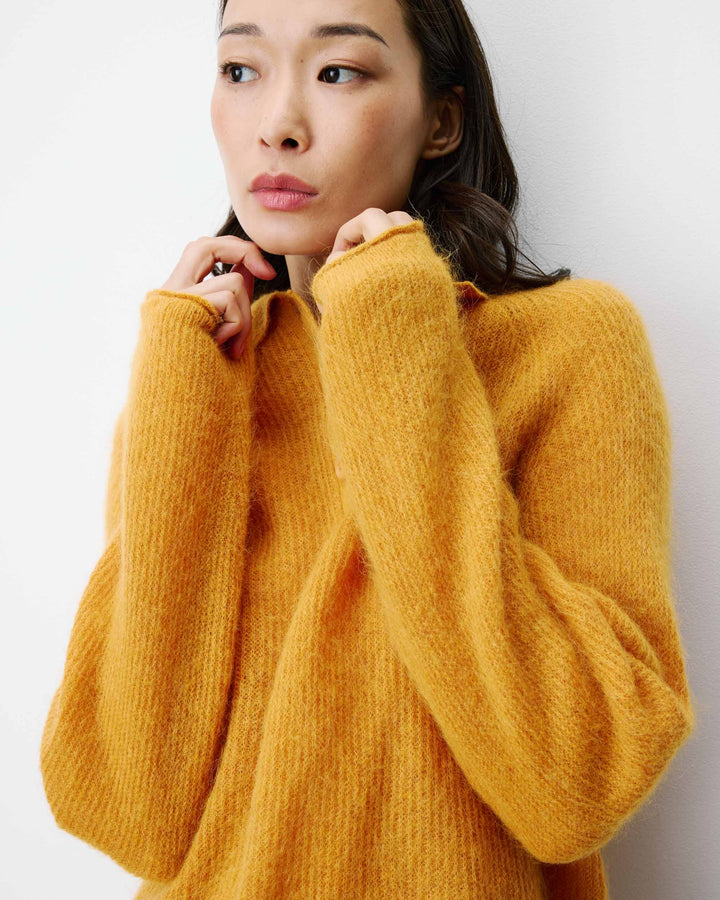 Textured knit polo sweater ocre Alevan