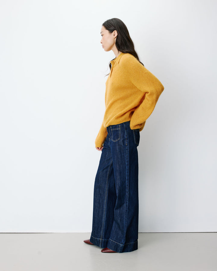 Textured knit polo sweater ocre Alevan