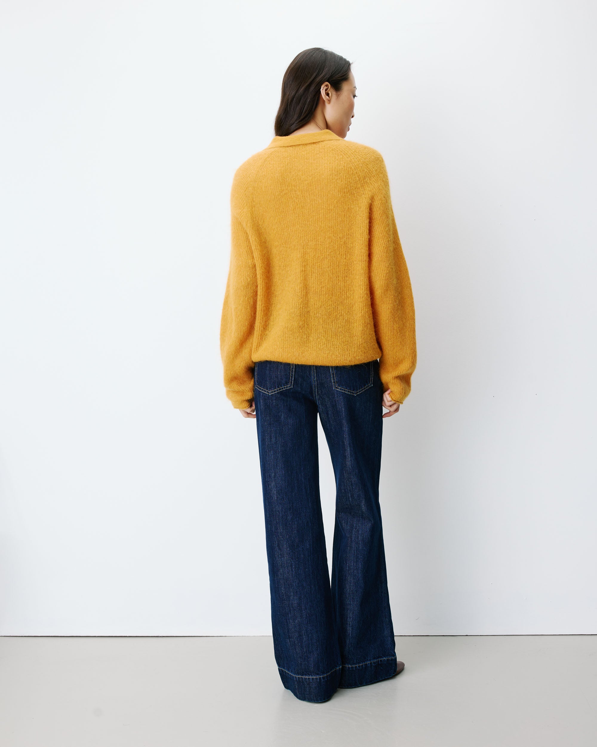 Textured knit polo sweater ocre Alevan
