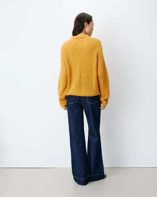 Textured knit polo sweater ocre Alevan