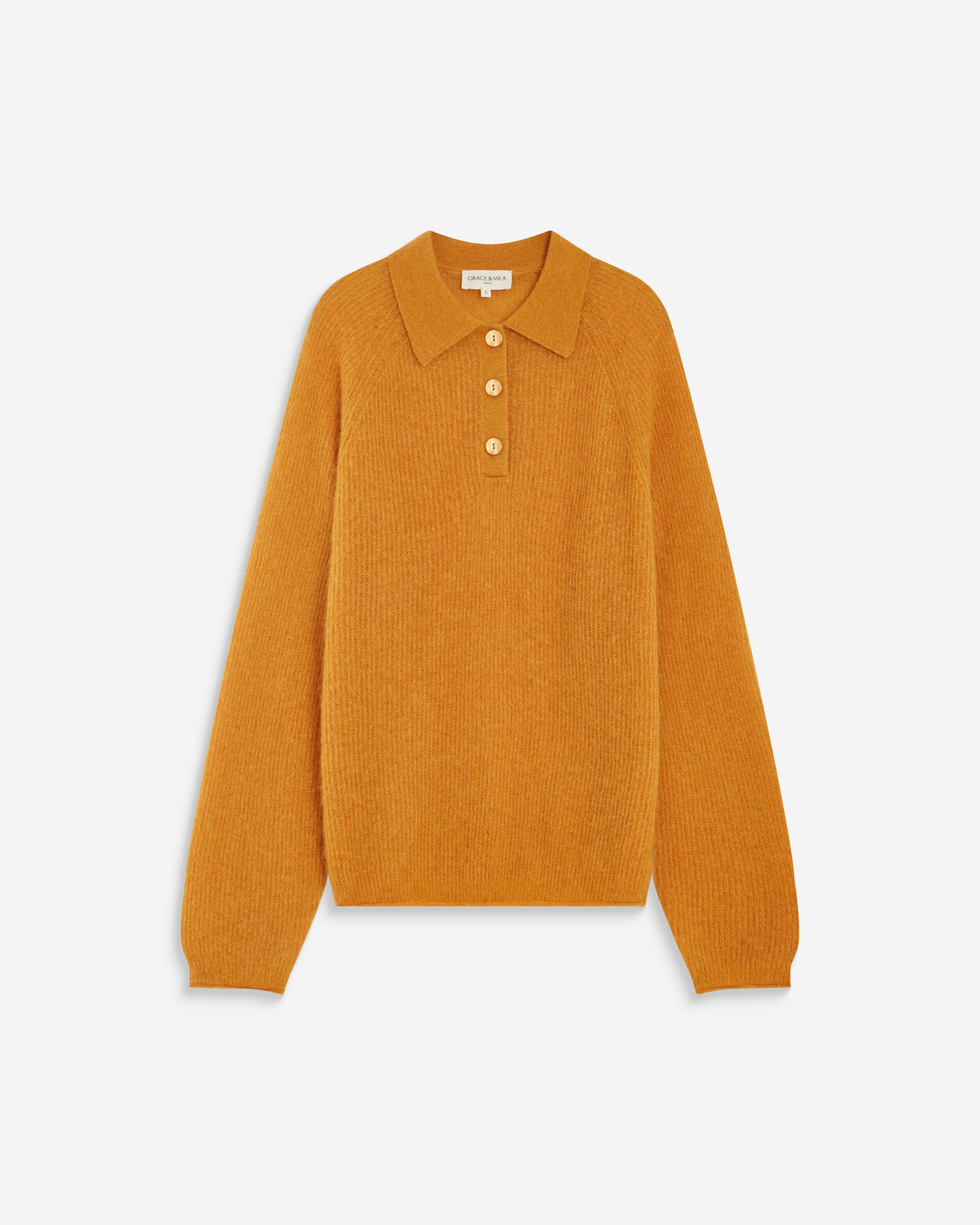 Textured knit polo sweater ocre Alevan