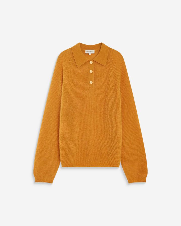 Textured knit polo sweater ocre Alevan