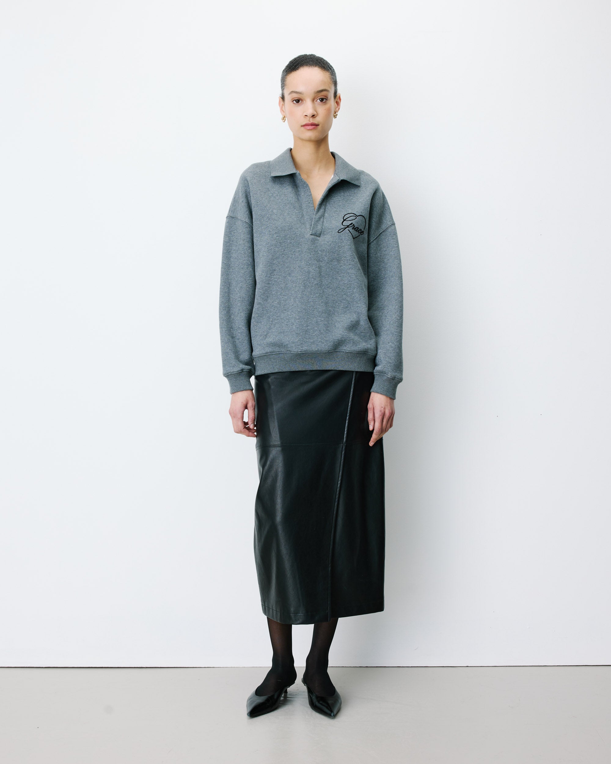 Sweat oversize col polo ouvert anthracite Archibald