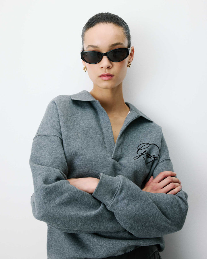 Sweat oversize col polo ouvert anthracite Archibald