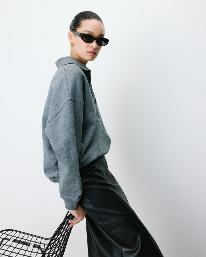 Sweat oversize col polo ouvert anthracite Archibald