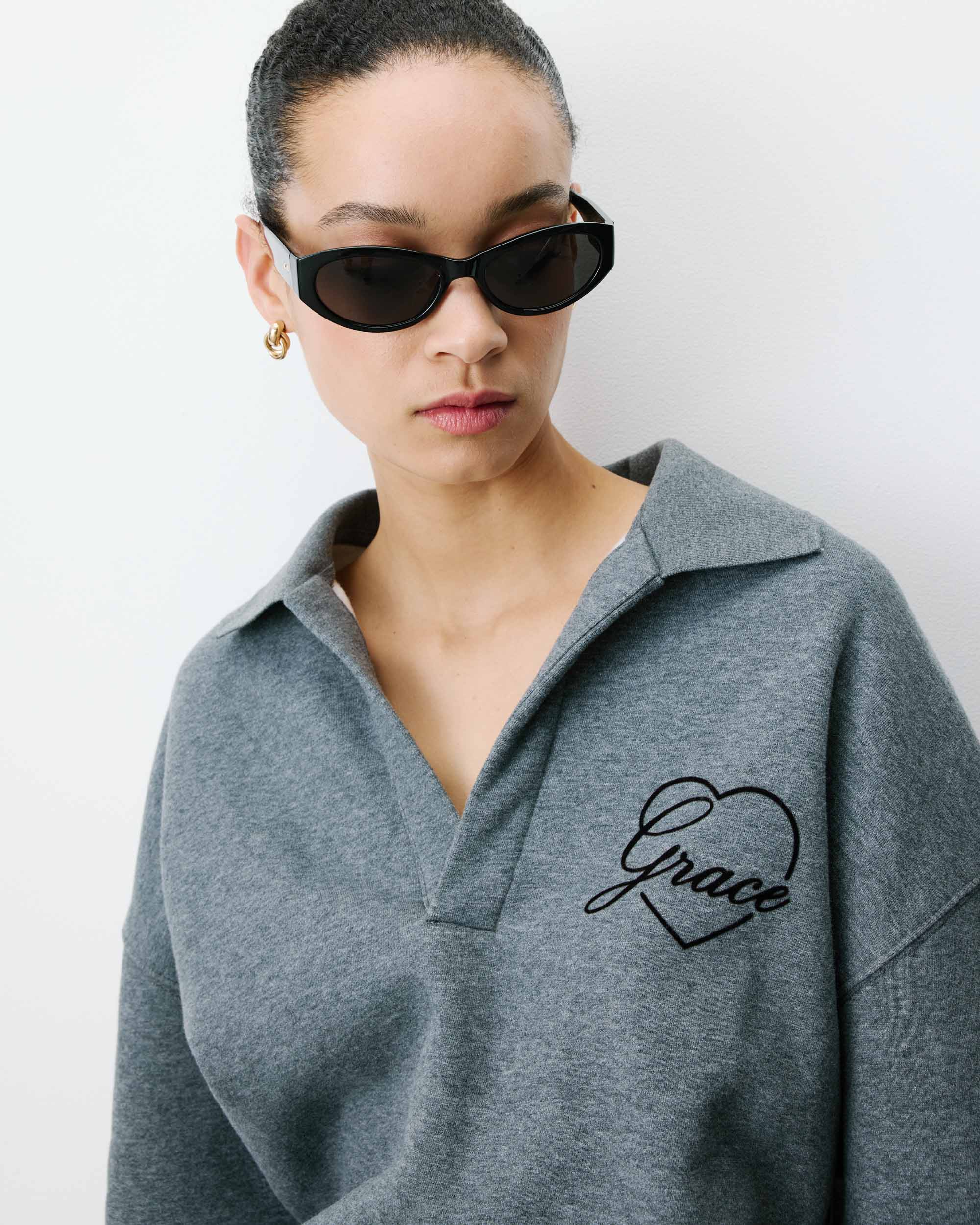 Sweat oversize col polo ouvert anthracite Archibald