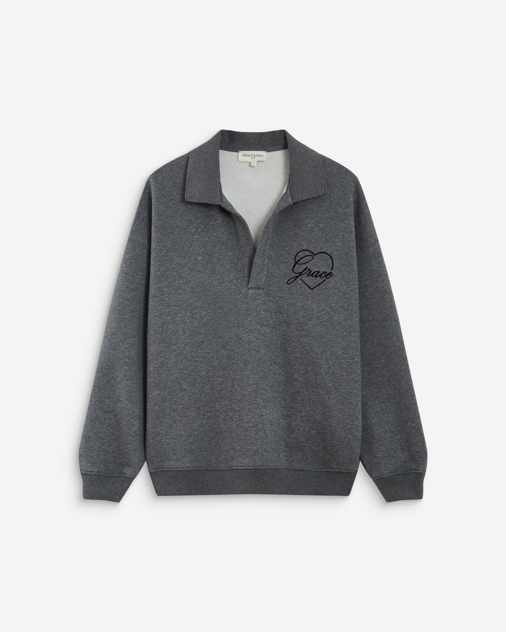 Sweat oversize col polo ouvert anthracite Archibald