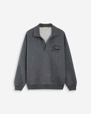 Sweat oversize col polo ouvert anthracite Archibald