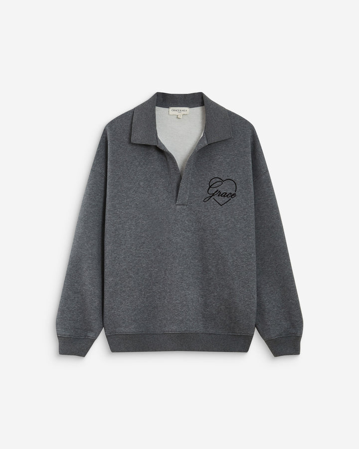 Sweat oversize col polo ouvert anthracite Archibald