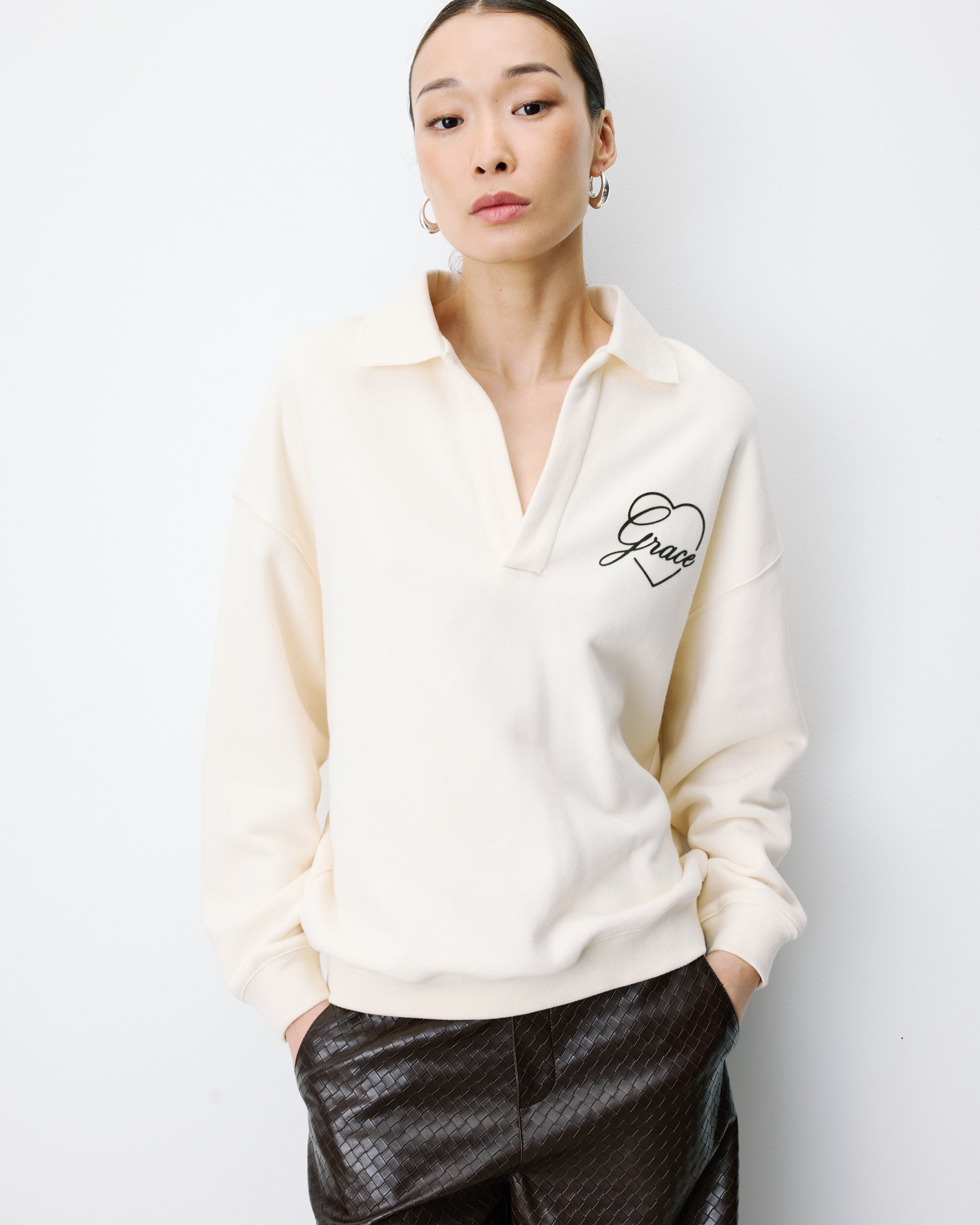Oversized polo sweatshirt ecru Archibald